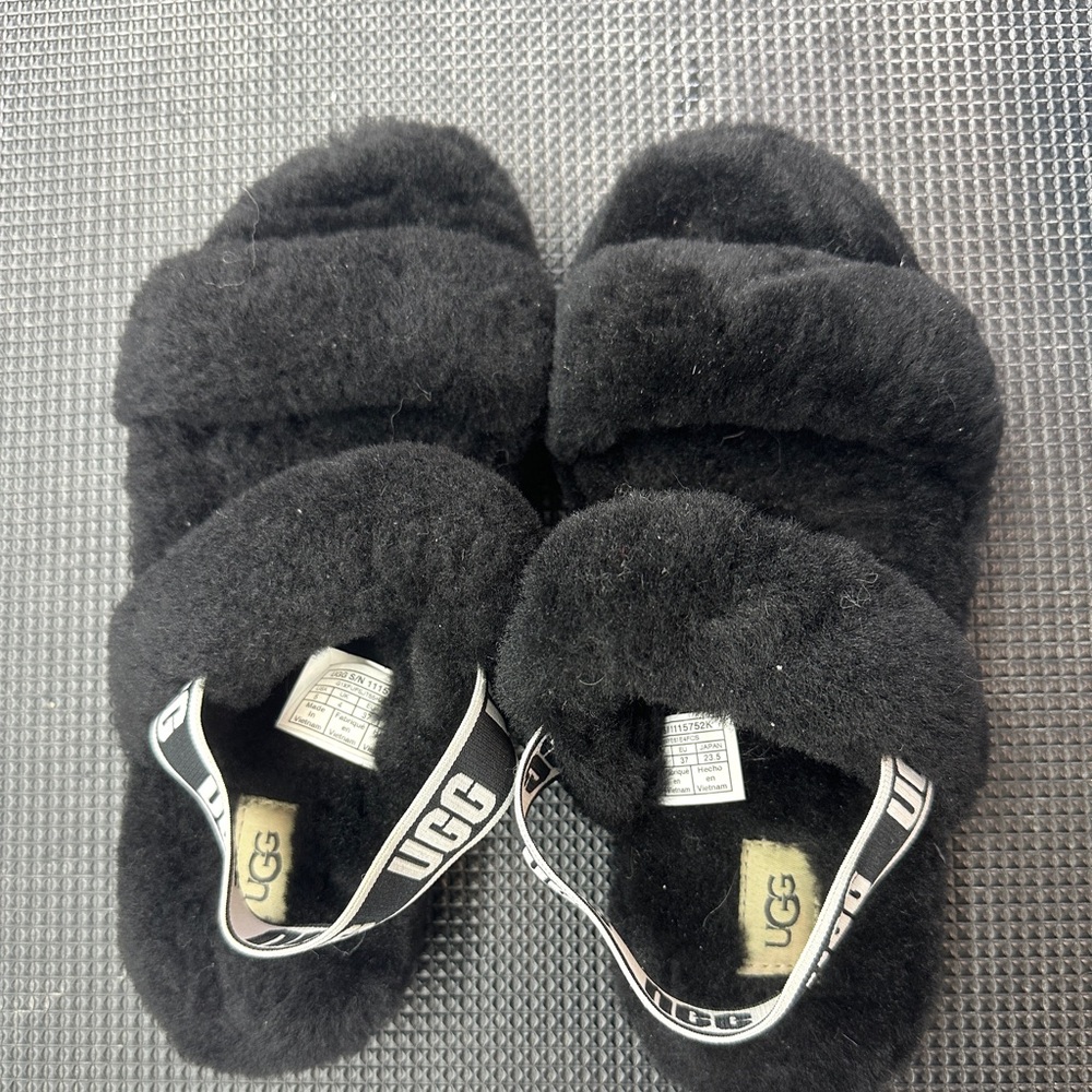 UGG Black Fluffy Sandals